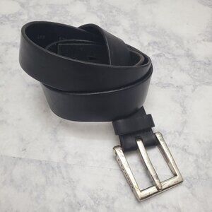 Vintage Fossil Men's Belt‎ size 42 Black Genuine Leather Silver Buckle Flaw